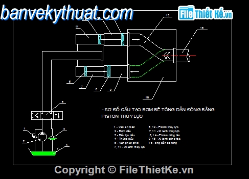 Bản vẽ,Bản vẽ autocad,Bơm bê tông dẫn động,piston thủy lực